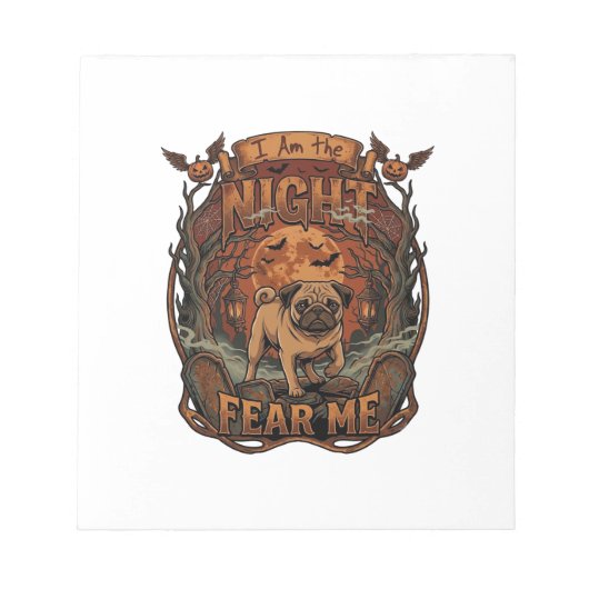 Am Night Fear Me Pug Halloween Moon_1 Notitieblok (Voorkant)