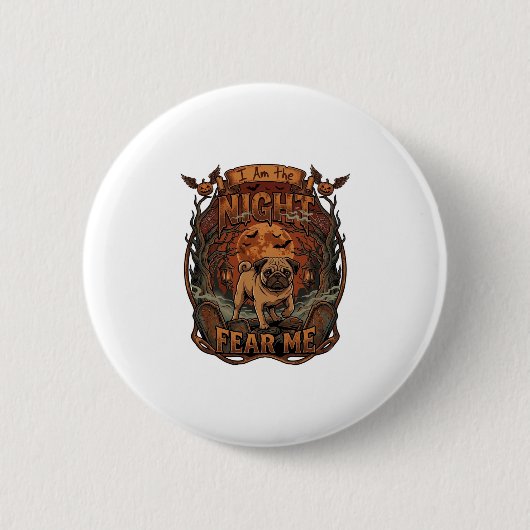 Am Night Fear Me Pug Halloween Moon_1 Ronde Button 5,7 Cm (Voorkant)