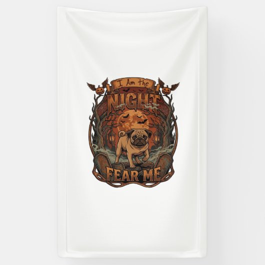 Am Night Fear Me Pug Halloween Moon_1 Spandoek (Verticaal)