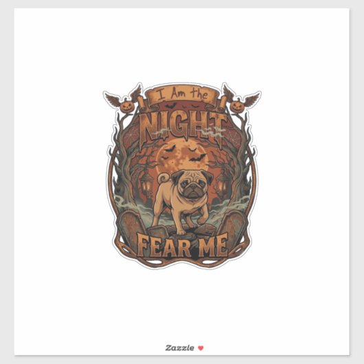 Am Night Fear Me Pug Halloween Moon_1 Sticker (Vel)