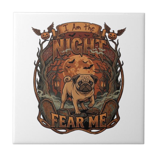 Am Night Fear Me Pug Halloween Moon_1 Tegeltje (Voorkant)