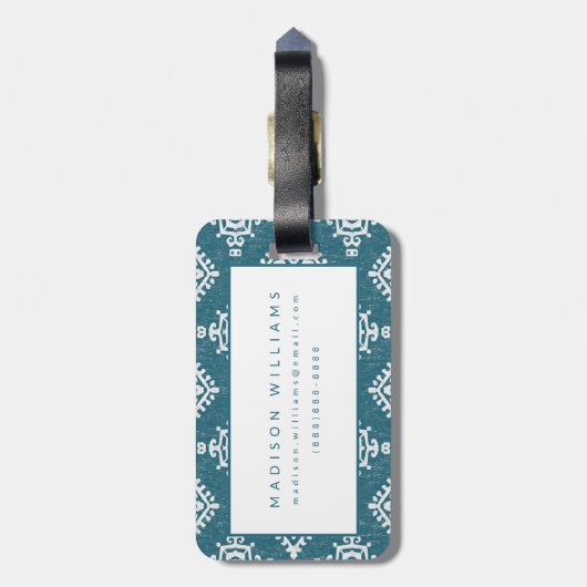 Amadora Blauwgroen Blue Pattern Bagagelabel (Achterkant verticaal)