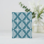 Amadora Blauwgroen Blue Pattern Briefkaart (Staand voorkant)