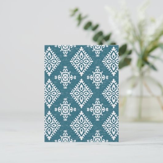 Amadora Blauwgroen Blue Pattern Briefkaart (Staand voorkant)