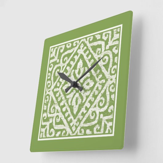 Amadora Green Pattern Vierkante Klok (Hoek)