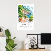 Amalfi Aquarel Poster Amalfi Reisprint (Thuiskantoor)
