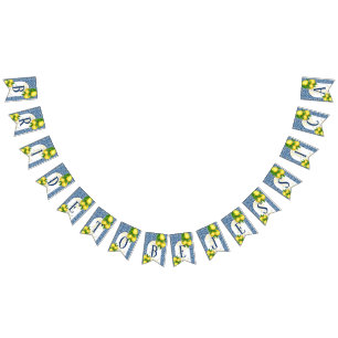 Amalfi blauw tegel citroenbruin met 7 letters vlaggetjes