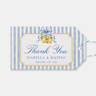 Amalfi Blauwe Gestreepte Coed Citroen Baby Shower Cadeaulabel