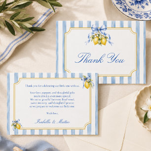 Amalfi Blauwe Strik Citroen Baby Shower  Bedankkaart