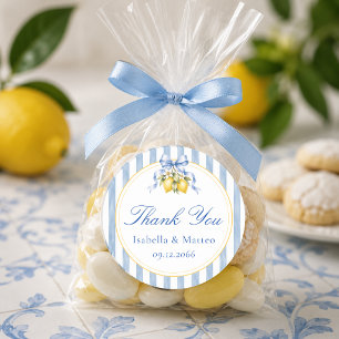 Amalfi Blauwe Strik Lemon Citrus Feest Bedankt Ronde Sticker