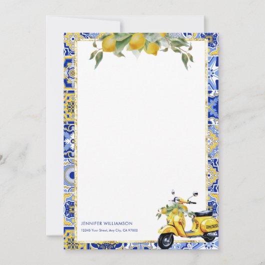 Amalfi Blue Tegel Italian Scooter Lemons Notecard Kaart (Voorkant)
