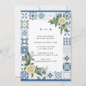 Amalfi Blue Tegel Waterverf Citrus Citrus bruiloft Kaart (Voorkant)