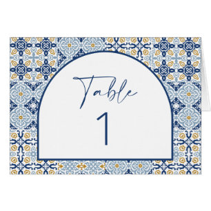 Amalfi Blue Tile Table Number Horizontale kaart