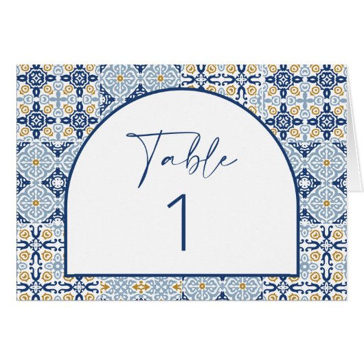 Amalfi Blue Tile Table Number Horizontale kaart (Voorkant Horizontaal)