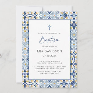 Amalfi Blue Yellow Tile Mediterranean Baptisme Kaart