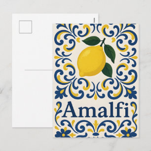 Amalfi Citroen - Blauw Geel Wit Mediterraan Feestdagenkaart