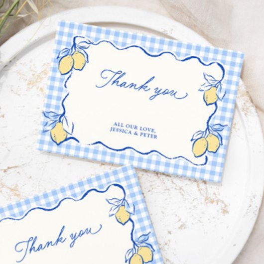 Amalfi Citroen Blauwe Gingham Bedankkaart