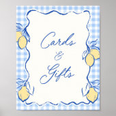 Amalfi Citroen Blauwe Gingham Kaarten & Cadeaus Poster (Voorkant)