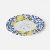 Amalfi-citroen blauwe witte Italië tegels bruidson Papieren Bordje (Gekanteld)