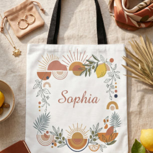 Amalfi Citroen en Abstract Zon Aangepaste Naam Zwa Tote Bag