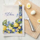 Amalfi-citroen mediterrane blauwe en gele citroen theedoek (Quarter Fold)