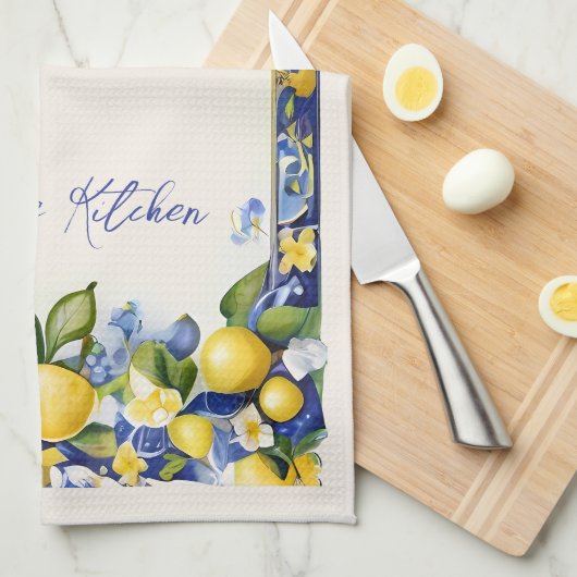 Amalfi-citroen mediterrane blauwe en gele citroen theedoek (Quarter Fold)