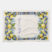 Amalfi-citroen mediterrane blauwe en gele citroen theedoek (Horizontaal)