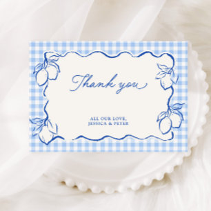Amalfi Citroenblauwe Gingham Bedankkaart