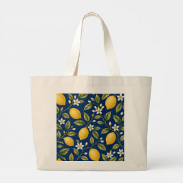 Amalfi Citroenboomgaard Blauwe Botanische Patroon Grote Tote Bag
