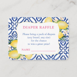 Amalfi Citroenen Blauw Wit Patroon Luier Raffle Informatiekaartje