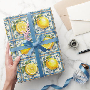 Amalfi-citroenen, diamanten en mediterrane tegels cadeaupapier