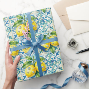 Amalfi-citroenen, diamanten & mediterrane tegels  cadeaupapier