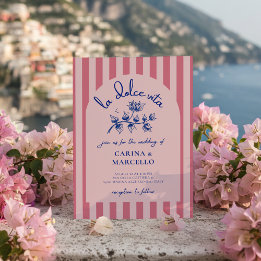 Amalfi Coast Amore Bougainvillea Stripe Wedding Kaart