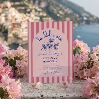 Amalfi Coast Amore Bougainvillea Stripe Wedding Kaart