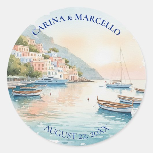 Amalfi Coast Amore Italy Destination Wedding Ronde Sticker (Voorkant)