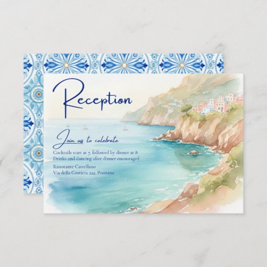 Amalfi Coast Amore | Italy Sea Wedding Reception Informatiekaartje (Voorkant / Achterkant)