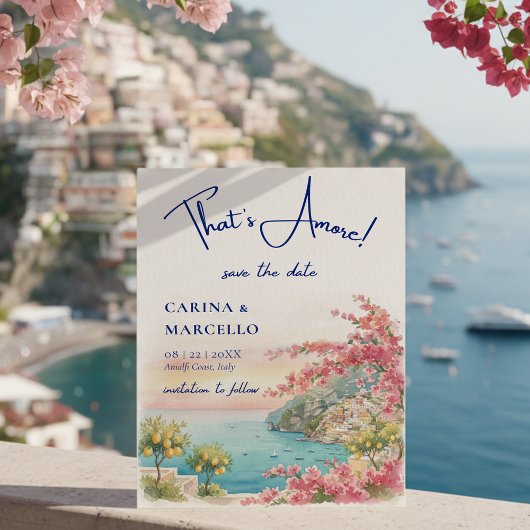 Amalfi Coast Amore Italy Sunset Glow Wedding Save The Date