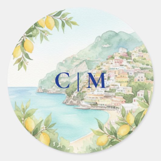 Amalfi Coast Amore Italy Wedding Ronde Sticker (Voorkant)
