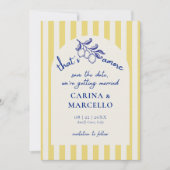 Amalfi Coast Amore Lemon Stripe Wedding Save The Date (Voorkant)