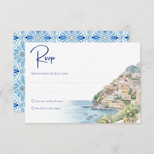 Amalfi Coast Amore | Watercolor Seaside Wedding RSVP Kaartje (Voorkant / Achterkant)