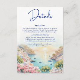 Amalfi Coast Amore Watercolor Wedding Details Informatiekaartje
