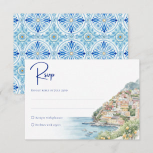 Amalfi Coast Amore   Watercolor Zeehuwelijk RSVP Kaartje