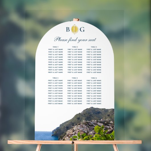 Amalfi Coast Arch Italy Wedding Seating Chart Acryl Bord (Neutraal)