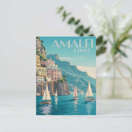 Amalfi Coast art deco Briefkaart (Staand voorkant)