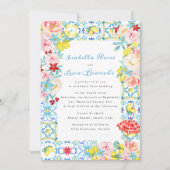 Amalfi Coast Blauwe tegels Italiaans Huwelijk Kaart (Voorkant)