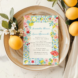 Amalfi Coast Blauwe tegels Italiaans Huwelijk Kaart