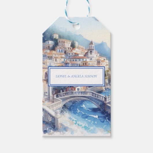 Amalfi Coast Blue Tegels Italië gepersonaliseerde  Cadeaulabel (Voorkant)