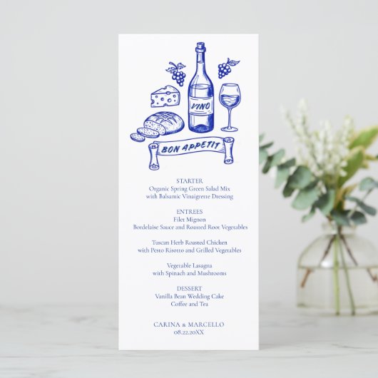 Amalfi Coast Bon Appetit Wine & Cheese Wedding Menu (Staand voorkant)