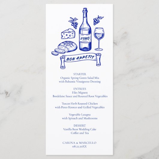 Amalfi Coast Bon Appetit Wine & Cheese Wedding Menu (Voorkant)