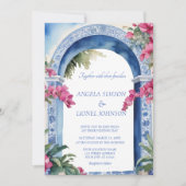 Amalfi Coast Bougainvillea bruiloft Kaart (Voorkant)